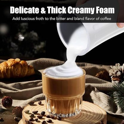 Milk Frother, Upgraded 4-in-1 Milk Frother and Steamer, Hot and Cold Foam Maker and Milk Warmer with Temperature Control & Auto Shut-Off, Frother for Coffee, Latte, Cappuccino, Matcha(White)