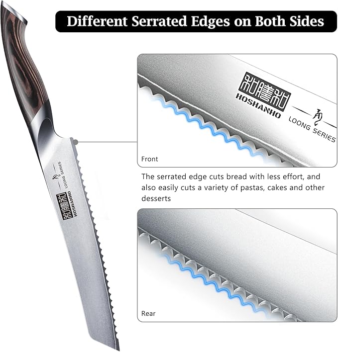 Bread Knife 8 inch, Japanese High Carbon Stainless Steel Serrated Bread Knife, Professional Bread Cutting Knife for Homemade Bread