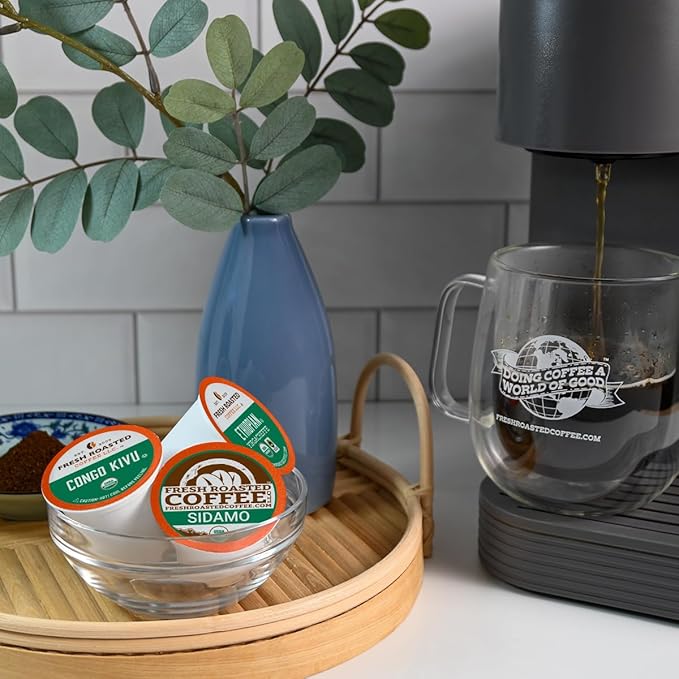 Fresh Roasted Coffee, USDA Organic Variety Pack | 96 Pods for K Cup Brewers