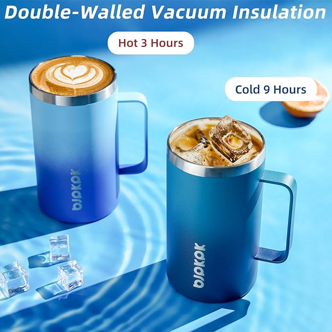 BJPKPK Insulated Coffee Mug with 2 Lids, 25oz Stainless Steel Insulated Tumbler with Handle, Double Wall Vacuum Coffee Cups, BPA Free Travel Mug for Coffee, Tea and Drinks, Marshmallow