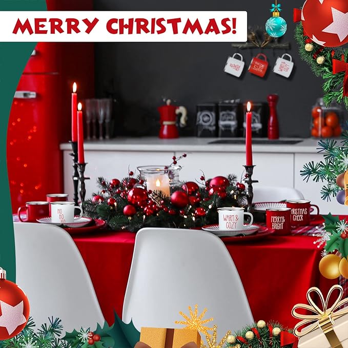 Sieral 18 Pcs Christmas Enamel Coffee Mugs 12 oz Winter Holiday Mugs with Quotes Seasonal White and Red Christmas Party Favor Cups Funny Novelty Xmas Coffee Cups for Women Men Coworkers Office