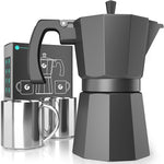Load image into Gallery viewer, Coffee Gator Moka Pot - 6 Cup, 12oz Stovetop Espresso Maker - Classic Italian and Cuban Coffee Percolator w/ 2 Stainless-Steel Cups – Matte Grey Aluminum, 360ml