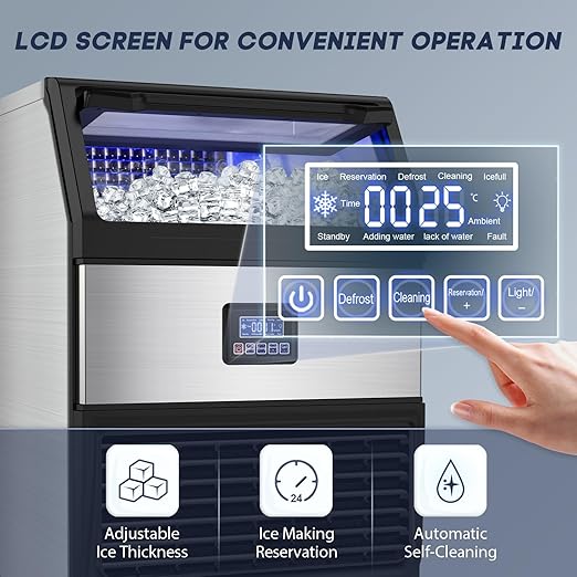 Commercial Ice Maker Machine – 250 Lbs/24H, 75 Lbs Storage Bin, 80 Ice Cubes in 8 Minutes – Freestanding Ice Machine with Water Filter and Scoop for Restaurant, Bar, Home, and Office