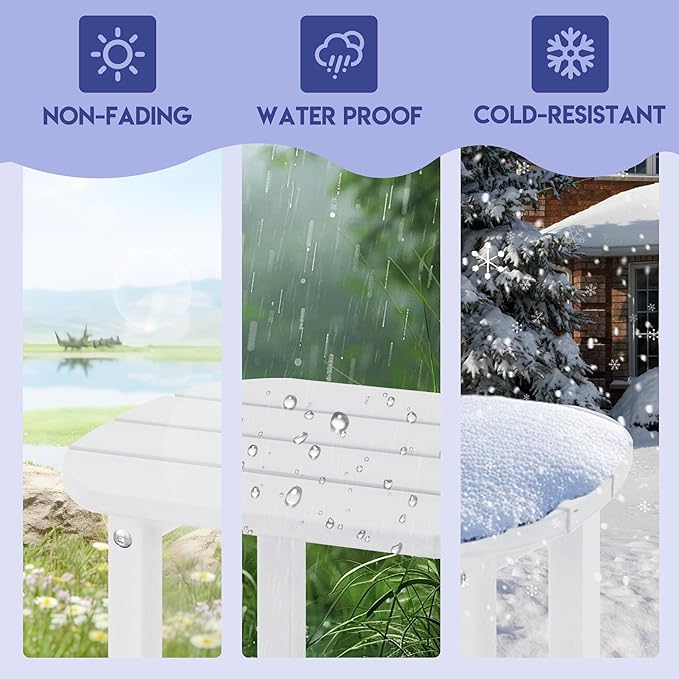 LZRS Outdoor Side Table - 2-Tier Adirondack HDPE Patio End Table for Pool, Porch,Balcony & Backyard,Weather Resistance for Indoor and Outdoor use(White)