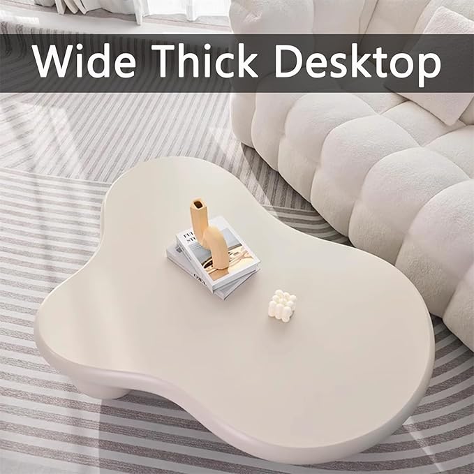 Cloud Coffee Table, Modern Coffee Table for Living Room Apartment, Cartoon Irregular Indoor Tea Table, Cute End Table with Ball 3 Legs, Easy Assemble,White l47.2