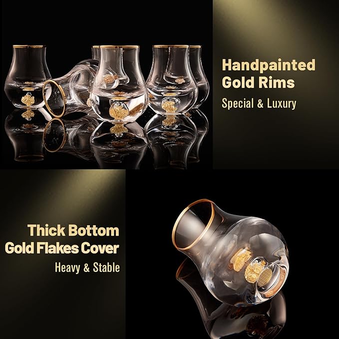 【2025 New Design】DUJUST‌ Elegant Curvaceous Shot Glass(1.5oz), Crystal Shot Glass Set Decorated with 24K Gold Leaf Flakes BPA-Free & Lead-Free, Perfect for Décor & Collection, Gift Choices - 6 pcs