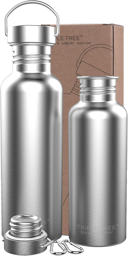 TRIPLE TREE 17 OZ Uninsulated Single Walled Stainless Steel Sports Water Bottle 18/8 Food Grade for Cyclists, Runners, Hikers, Beach Goers, Picnics, Camping - BPA Free