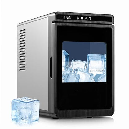 Countertop Ice Maker Machine, 3pcs in 27 Mins, 160pcs/Day, Large Square Ice Cubes for Cocktails, Whiskey & Bourbon, Portable Ice Maker with Basket and Scoop, Auto-Cleaning for Home/Bar/Party (Black)