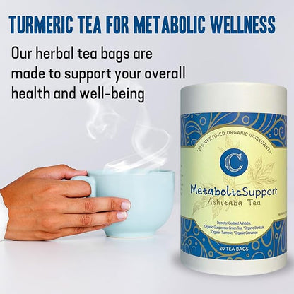 Dr. Cowan’s Garden Organic Ashitaba Green Tea - 20 Teabags - Metabolic Support Herbal Tea Bags with Turmeric Powder, Calming Digestive Support for Health & Well-Being, Ashitaba Herbs Grown in the USA