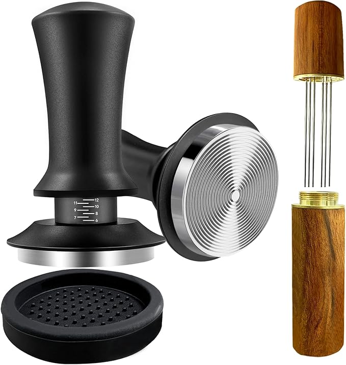 Yeelan Espresso Tamper 51mm with WDT Tool,Calibrated Spring Loaded Coffee Tamper with Silicone Mat,100% Flat Stainless Steel Base Espresso Tools - Tamper for Espresso Machine,Espresso Accessories