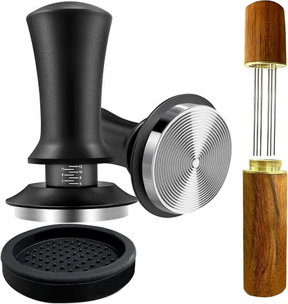 Yeelan Espresso Tamper 51mm with WDT Tool,Calibrated Spring Loaded Coffee Tamper with Silicone Mat,100% Flat Stainless Steel Base Espresso Tools - Tamper for Espresso Machine,Espresso Accessories