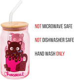 Load image into Gallery viewer, Silver Buffalo Sanrio Hello Kitty &amp; Friends Chococat Chocolate Pink Glass Jar Tumbler with Bamboo Lid and Glass Straw, 16 Ounces