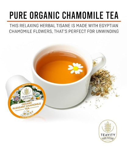 Organic Chamomile Tea Pods for Keurig - Decaf Tea Pods - Pleasant Chamomile by Teavity (24 Tea Pods)