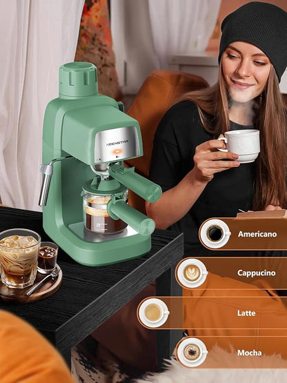 3.5Bar Espresso Machine with Milk Frother, 800W Compact Espresso and Cappuccino Machine with Preheating Function, 4 Cup Espresso Maker for Cappuccino or Latte, Gift for Coffee Lover