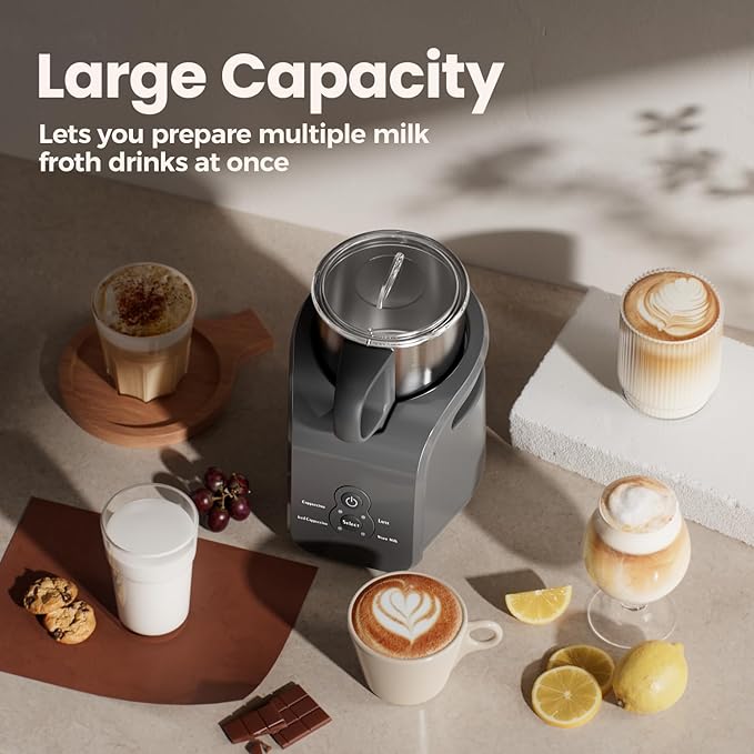 Milk Frother - Electric Steamer, 4-in-1 Automatic Warm and Cold Cappuccino Foam Maker, 12.5oz Milk Warmer for Latte, Macchiato, Stainless Steel