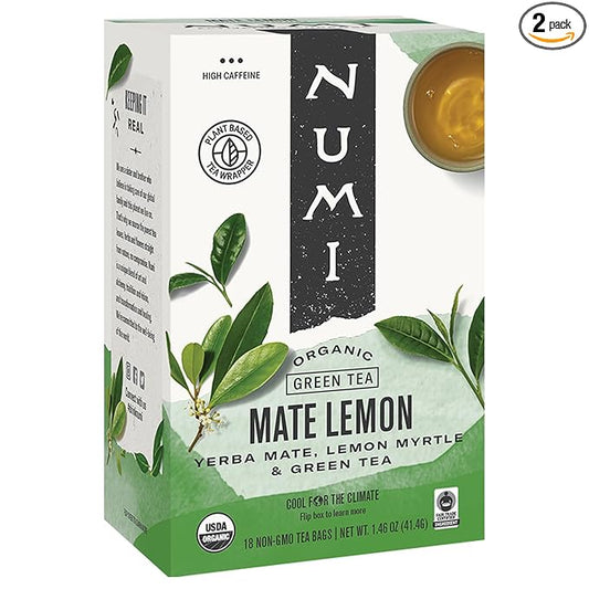 Numi Organic Tea Mate Lemon, 18 Count (Pack of 2), Yerba Mate Green Tea Blend (Packaging May Vary)