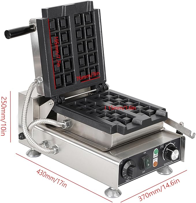 Commercial Vertical Stuffler Waffle Maker, Non-Stick Vertical Design Pouring Waffle Baker Machine With 122-572℉ Temp Range and Time Control, Teflon-Coated Baking Pan Stainless Steel Body 110V
