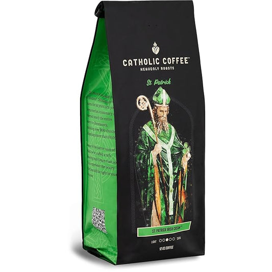 Catholic Coffee St. Patrick | Irish Cream Flavored Medium Roast Whole Bean Coffee – Semi-Sweet Chocolate Notes | 12oz Bag – Catholic Gift with a Taste of Ireland