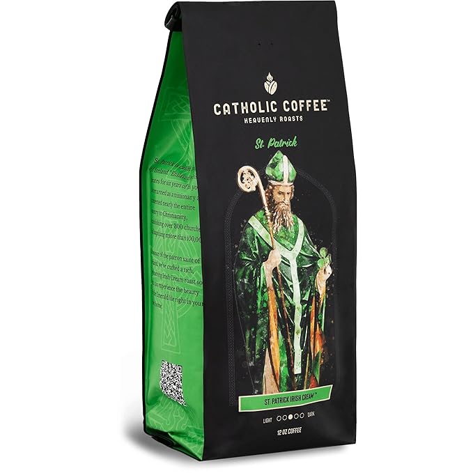 Catholic Coffee St. Patrick | Irish Cream Flavored Medium Roast Whole Bean Coffee – Semi-Sweet Chocolate Notes | 12oz Bag – Catholic Gift with a Taste of Ireland