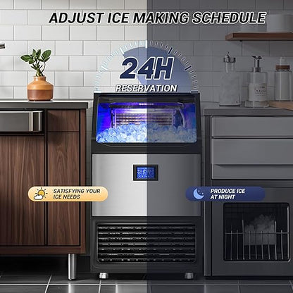 450Lbs/24H Under Counter Commercial Ice Machine with 160LBS Large Storage Bin, Stainless Steel Freestanding Ice Maker for Home Bar Cafe, Include Water Filter and Ice Scoop,Self Cleaning