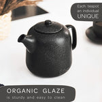 Load image into Gallery viewer, Steinzeit Design Tea Pot (44 oz) - Premium Ceramic Teapot with Infuser for Loose Tea - Black Teapot Ceramic with Removable Strainer