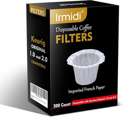 Disposable Paper Coffee Filters 200 Count, Compatible with Brewers Single Serve 1.0 and 2.0 Fits All Reusable K Cup