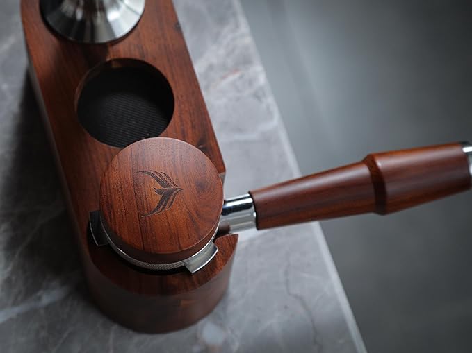 51mm Espresso Distributor Tool KNODOS Rosewood Coffee Distributor Stainless Steel 51 mm Distribution Tool Leveler with Adjustable Depth Premium Espresso Machine Accessories