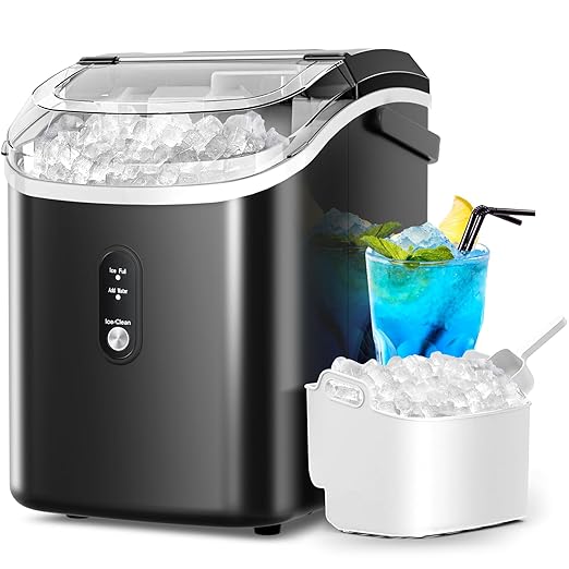 Nugget Ice Maker Countertop with Self-Cleaning Function, Sonic Ice Machine with Handle, 35Lbs/24H, Compact Design for Home/Office Use(Black)
