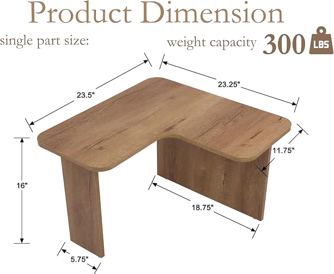 VESCASA Modern L Shaped Nesting Coffee Table Set of 2 Modular Rectangle Walnut Wood Table for Living Room