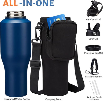 40oz Water Bottle with Straw - Vacuum Stainless Steel Insulated Cups w/Survival Paracord Handle & Carrier Bag, Skinny Water Bottle Insulated Water Bottle Fits in Cup Holder for Travel Drive