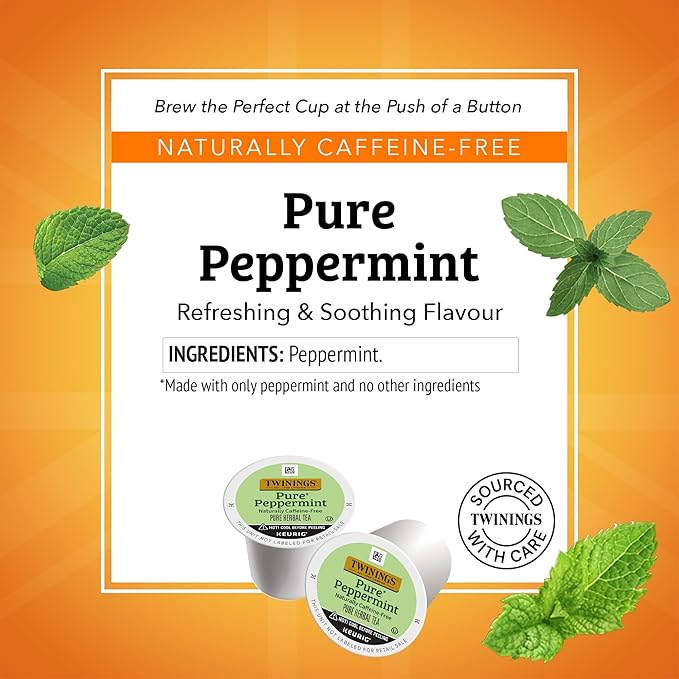 Twinings Pure Peppermint Herbal Tea 72 K-Cup Pods for Keurig, 12 Count (Pack of 6), Made with 100% Pure Peppermint, Naturally Caffeine-Free, Enjoy Hot or Iced