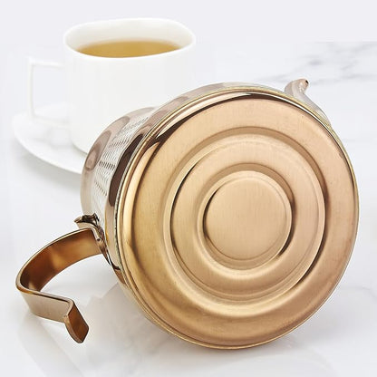 SANQIAHOME 1.2L(40oz) Stainless Steel Hammer Patterned Teapot With Removeable Infuser,Loose leaf cover,Copper