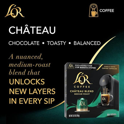 L'OR Coffee Pods, 10 Count Chateau Medium Roast Blend, Single-Serve Aluminum Coffee Capsules Compatible with the L'OR BARISTA System & *Nespresso Original Machines, 10 count (Pack of 1)