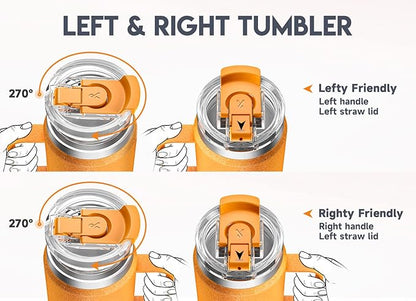 Meoky 40oz Tumbler with Handle, Stainless Steel Travel Mug with 2-in-1 Straw and Sip Lid, Vacuum Insulated Coffee Mug, 100% Leak Proof, Keeps Cold for 34 Hours or Hot for 10 Hours (Maple)