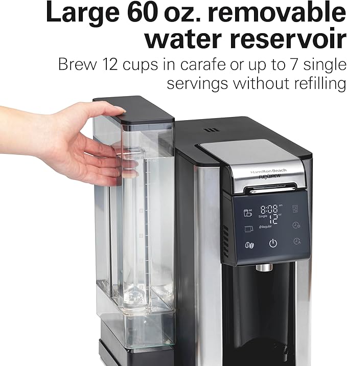 Hamilton Beach FlexBrew Advanced 5-in-1 Programmable 12 Cup Drip and Single Serve Hot & Iced Coffee Maker with Movable 60oz. Water Reservoir, Use Pod Packs and Grounds, Fast Brewing, Black (49924)