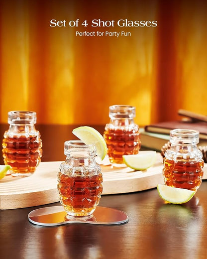 Kollea Grenade Shaped Shot Glass Set, Funny Shot Cups with Heavy Base for Whiskey, Tequila, Vodka, Liquor, 21st Birthday Gifts for Men Dad, Military Men Cave Decor, 3.7 Oz Bartender, 4 Pcs, Christmas
