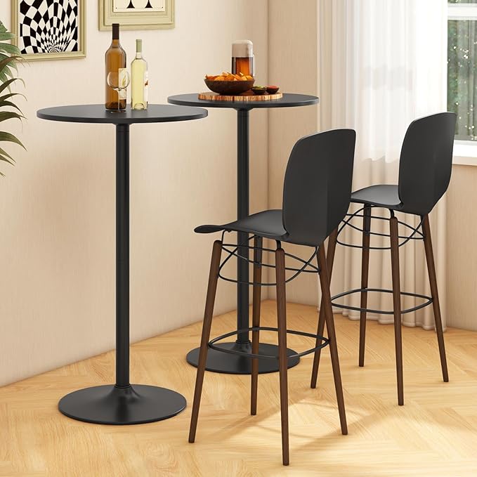 COSTWAY Round Bistro Table Set of 4, Height Adjustable Bar Height Cocktail Table, High Top Pub Table Snack Table with Heavy-Duty Metal Base for Home Bar, Dining Room, Restaurant, Black
