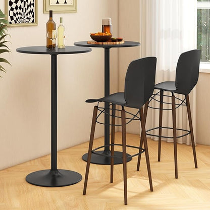 COSTWAY Round Bistro Table Set of 4, Height Adjustable Bar Height Cocktail Table, High Top Pub Table Snack Table with Heavy-Duty Metal Base for Home Bar, Dining Room, Restaurant, Black