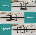 Load image into Gallery viewer, Smuxee Nesting Coffee Table Set of 2, 23.6" Round Coffee Table Brown Wood with Adjustable Non-Slip Feet, Industrial End Table Side Tables for Living Room Bedroom Balcony Yard