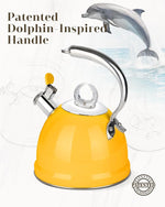 Load image into Gallery viewer, Harriet Tea Kettle Stovetop, 2.5 QT Whistling Stainless Steel Teapot, 3-Layer Base, Unique Ergonomic Handle, Includes Pot Holder &amp; Mat, Electric/Induction/Gas Stovetops Applicable, Yellow