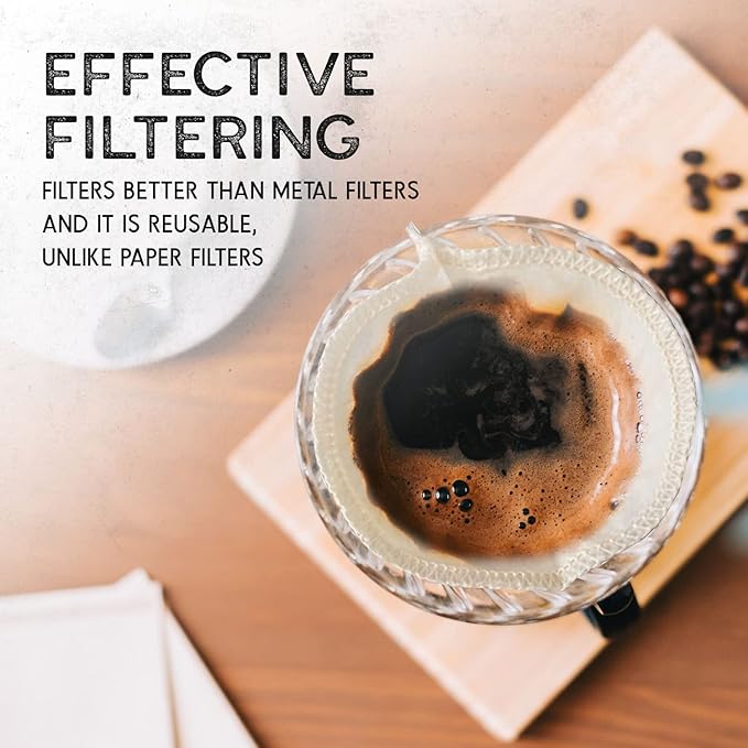 (2-Pack) Reusable Organic Cotton Pour Over Cone Filters for Hario V60 and Chemex Style Style Filters — Pourover Coffee Filter Maker Cup Ceramic, Glass, Plastic Dripper (Size 03, 1-6 Cups)