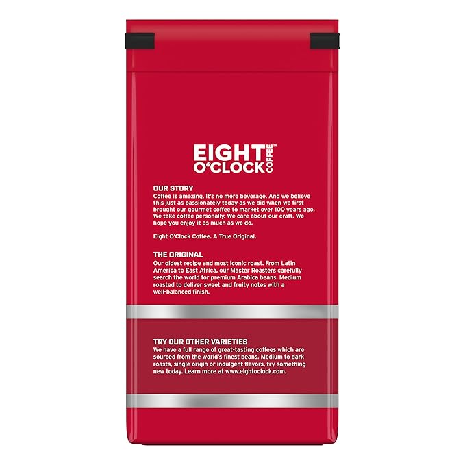 Eight O'Clock Coffee The Original Whole Bean Coffee, Medium Roast, 12 Ounce (Pack of 6) - Sweet, Fruity, Well Balanced