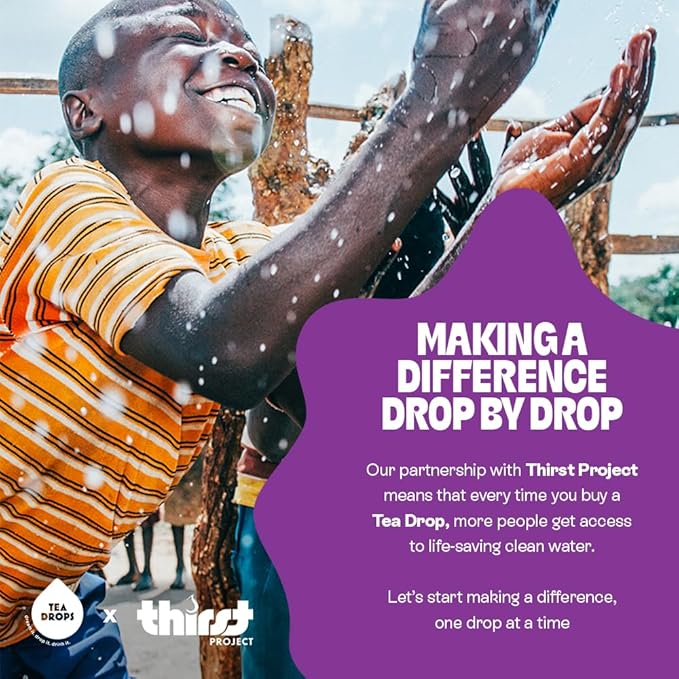 Tea Drops 30 Bulk Pack Organic Ube Bagless Tea - Loose Leaf, Lightly Sweetened, On-The-Go. Plastic-Free - Iced or Hot