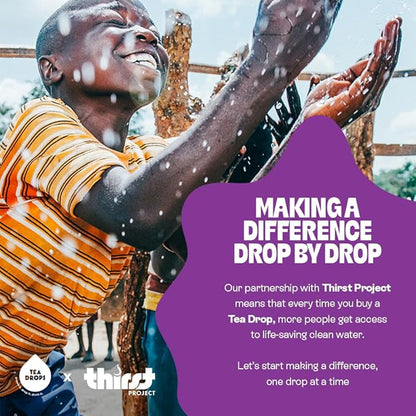 Tea Drops 30 Bulk Pack Organic Ube Bagless Tea - Loose Leaf, Lightly Sweetened, On-The-Go. Plastic-Free - Iced or Hot