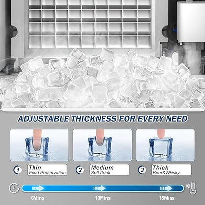140Lbs/24H Ice Maker Machine with 30Lbs Ice Capacity for Commercial &Home use, 50Pcs Clear Ice Cubes per Round in 11-20Mins, Stainless Steel Under Counter Freestanding Ice Machine Maker