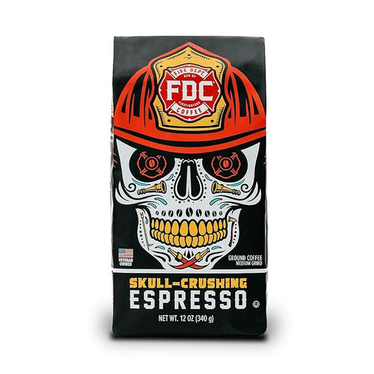 Fire Department Coffee - Gives Back to Firefighters - Full-Bodied & Bold Skull Crushing Espresso Ground Coffee - Roasted in the USA - Veteran Owned - 12 oz