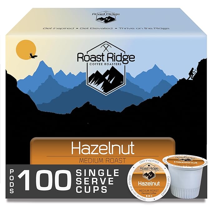 Roast Ridge Single Serve Coffee Pods for Keurig K-Cup Brewers, Hazelnut Blend, Medium Roast, 100 Count