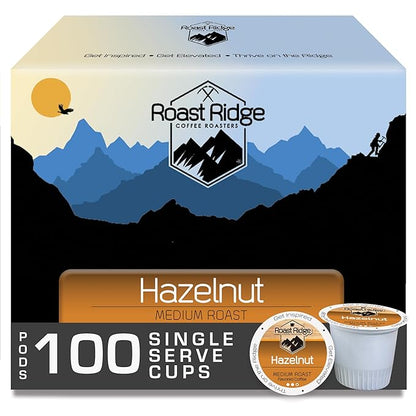 Roast Ridge Single Serve Coffee Pods for Keurig K-Cup Brewers, Hazelnut Blend, Medium Roast, 100 Count
