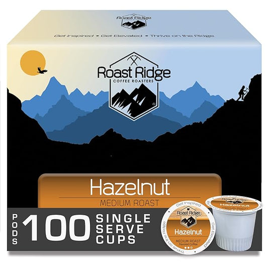 Roast Ridge Single Serve Coffee Pods for Keurig K-Cup Brewers, Hazelnut Blend, Medium Roast, 100 Count