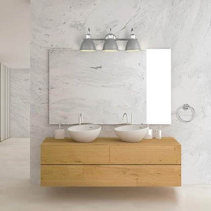 GLOBE Electric Sydney 5-Piece Bathroom Set, Matte Gray and Chrome, 3-Light Vanity Light, Towel Bar, Towel Ring, Robe Hook, Toilet Paper Holder